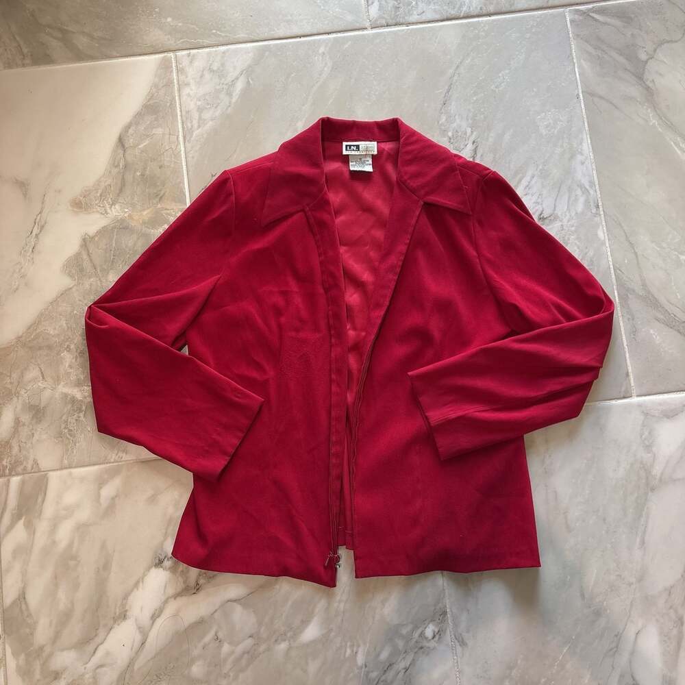 Vintage I.N. Studio Red Long Sleeve Zip-Up Jacket with Collar and shoulder pads - Picture 1 of 5